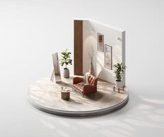 Isometric view round living room muji style inside interior architecture 3d rendering photo