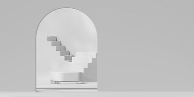 Minimal Step Modern White Podium Platform For Product Display Showcase 3D Rendering photo