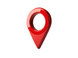 Red location pin representing a spot on a map in a digital design world, cut out on a transparent background png