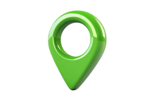 Green location marker designed for mapping applications and navigation tools, cut out on transparent background png