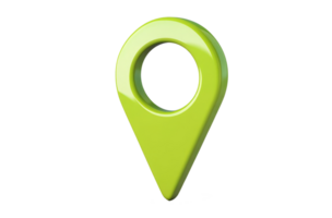 Bright green location pin representing navigation and wayfinding in modern technology, cut out on transparent background png