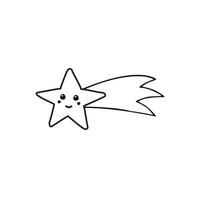 Hand drawn doodle sketch flying star with face isolated on white background vector