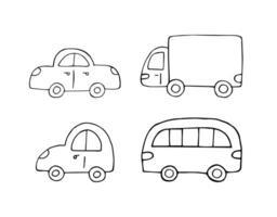 Set bundle of hand drawn doodle sketch car isolated on white background vector