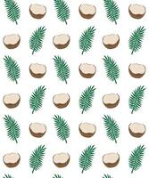 Seamless pattern of hand drawn doodle sketch coconut and green palm leaves isolated on white background vector