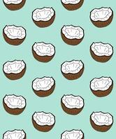 Seamless pattern of hand drawn doodle sketch coconut isolated on green background vector