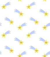 Seamless pattern of hand drawn doodle sketch flying star with face isolated vector