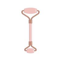 Flat rose quartz massage roller and gua sha isolated on white background vector
