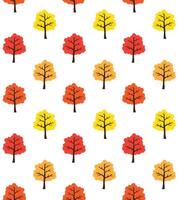 Seamless pattern of hand drawn red yellow and orange doodle fall trees isolated on white background vector