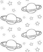 Seamless pattern of hand drawn doodle sketch saturn planet and stars vector