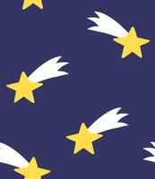 Seamless pattern of doodle sketch colored flying star isolated on blue background vector