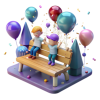 magnificent rustic Park Bench with Children Playing Transparent for Playground Scene professional png