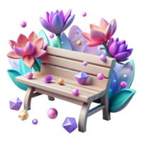 serene creative Park Bench with Flowers Around Transparent for Spring Design authentic png