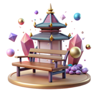 stunning rustic Park Bench with Pagoda View Isolated for Oriental Garden exclusive png