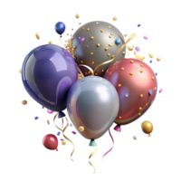 dramatic classic Party Balloons with Confetti Isolated for Celebration Graphics authentic png
