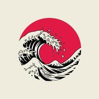Wave Illustration with Red Circle Background vector