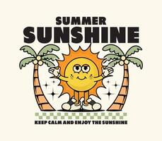 retro cartoon sun character with bright summer vibes vector
