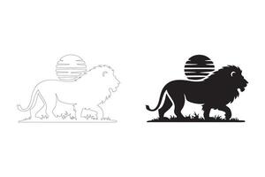 Powerful Lion Silhouettes with Sunset Background for Digital Use vector