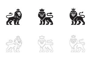 Clean Lion Emblems in Flat and Outline Style vector