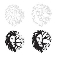 Clean and Striking Black and White Lion and Tree Illustrations vector