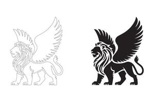 Timeless and Regal Winged Lion Silhouettes with a Modern Aesthetic vector