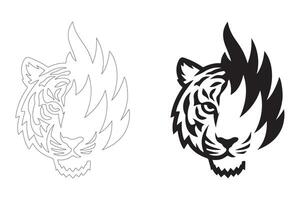 Powerful and Dynamic Tiger Head with Fiery Tribal Elements vector