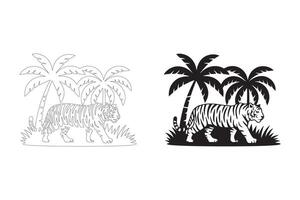 Striking Black and White Tiger in a Tropical Setting for Versatile Applications vector