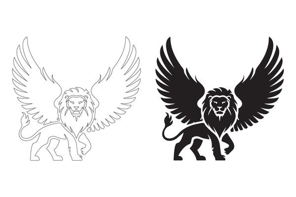 Sleek and Heroic Winged Lion Graphics for Presentations and Interfaces