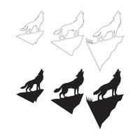 Howling Wolf on Cliff Silhouettes. Fully editable Flat and Outline. vector
