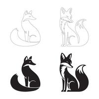 Elegant Sitting Fox Silhouettes with Fluffy Tail in Flat and Outline Styles vector