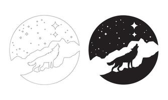 Bold and Mystical Howling Wolf with Celestial Elements Silhouettes vector