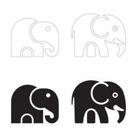 Sleek and Striking Elephant Icons in Flat and Outline Styles vector