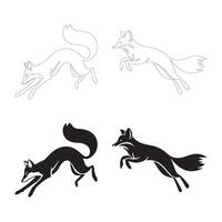 Dynamic Jumping Fox Silhouettes in Flat and Outline Styles vector
