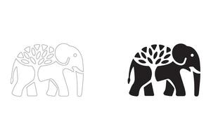 Majestic Elephant Logo with Tree in Flat and Outline Styles vector