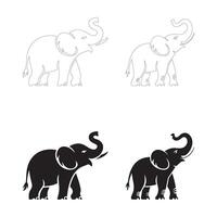 Clean and Simple Elephant Silhouettes in Flat and Outline Styles vector