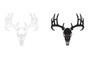 Bold Deer Skull with Antlers in Flat and Outline Styles vector
