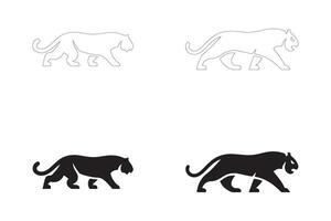 Sleek and Powerful Walking Panther Silhouettes in Flat and Outline Styles vector