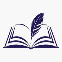 Open book pages feather quill writing implement design. vector