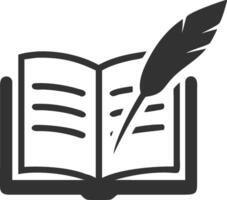 Book open pages feather quill writing implement. vector