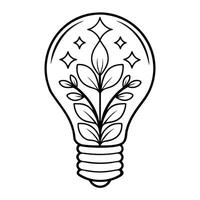 Light bulb with floral pattern inside in black and white. vector