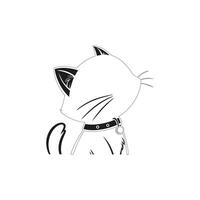 Cartoon illustration of a single cat wearing a collar looking upwards, side view vector