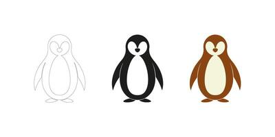 Three Penguins Illustration Showcasing Different Styles and Colors in a Minimalistic Design vector