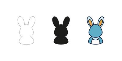 Editable Rabbit Illustrations in Three Styles - Silhouette, Color, and Outline Stroke Art for Digital Design vector