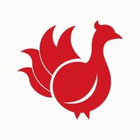 Elegant Illustration of a Red Phoenix Bird with Flowing Tail Feathers in Abstract Flames on a White Background vector
