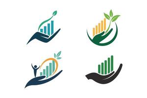 Illustration of Hands Holding Bar Graphs Set with Leaves Representing Growth and Sustainability for Finance and Business Themes vector