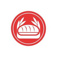 Simple Red and White Bread Icon with Wheat Leaves Representing Freshness and Organic Bakery Products vector
