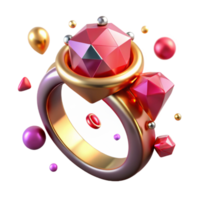 extraordinary artistic Ruby Ring Three Stone Design Isolated on Transparent Background exclusive png