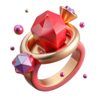 elegant rustic Ruby Ring Three Stone Design Isolated on Transparent Background original png