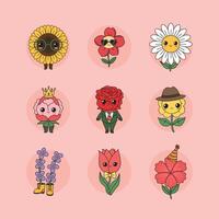 Nine Cute Cartoon Flowers with Unique Accessories vector