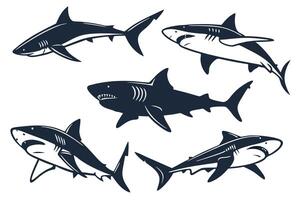 Shark Silhouettes Set Against a White Background vector