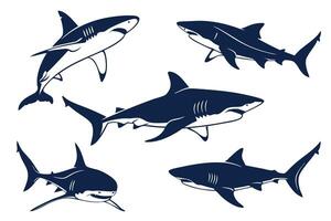 Powerful Shark Silhouettes Set Against a White Background vector